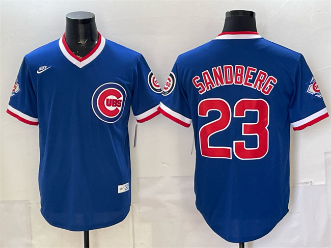 Men's Chicago Cubs #23 Ryne Sandberg Royal 150th Anniversary Throwback Vapor Limited Stitched Baseball Jersey